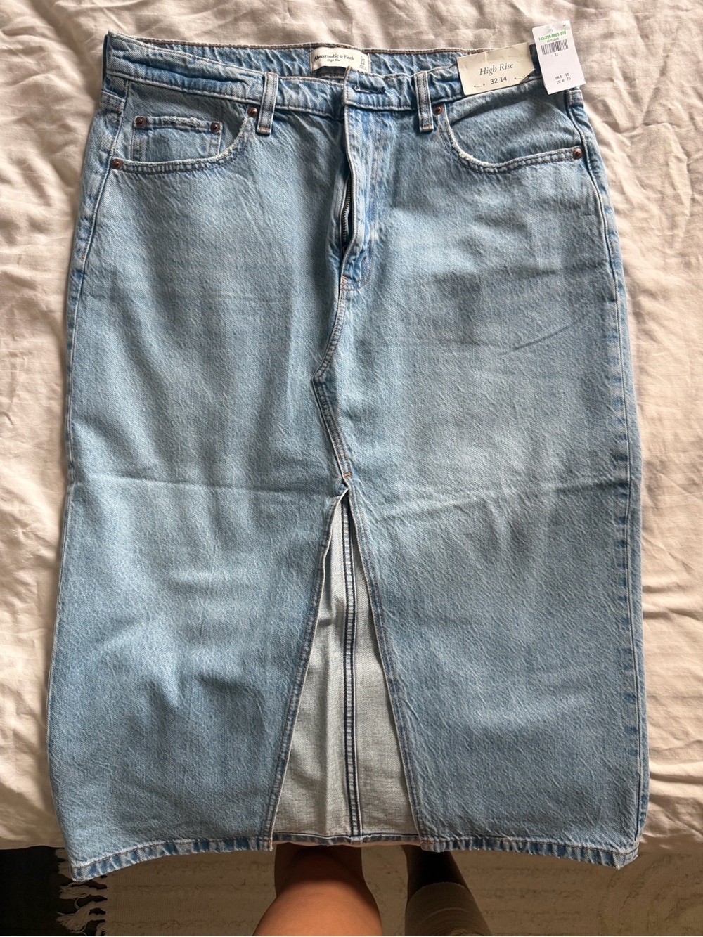 Abercrombie & Fitch Light Blue Denim Maxi Skirt with Front Slit